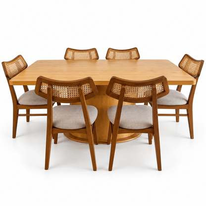 Home Centre Siena Cane 7-Piece 6-Seater Dining Set – Natural Wood & Beige - Al Thahani Furniture