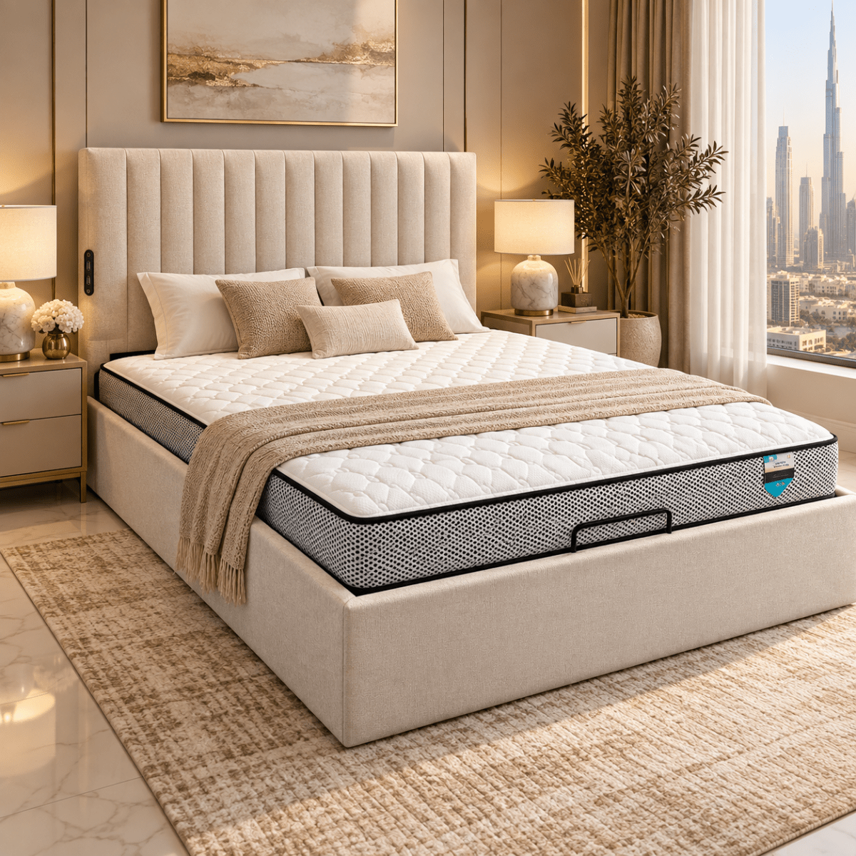 Home Centre Stellar Loft Queen Hydraulic Storage Bed with Mattress – Beige – 160 × 200 cm - Al Thahani Furniture