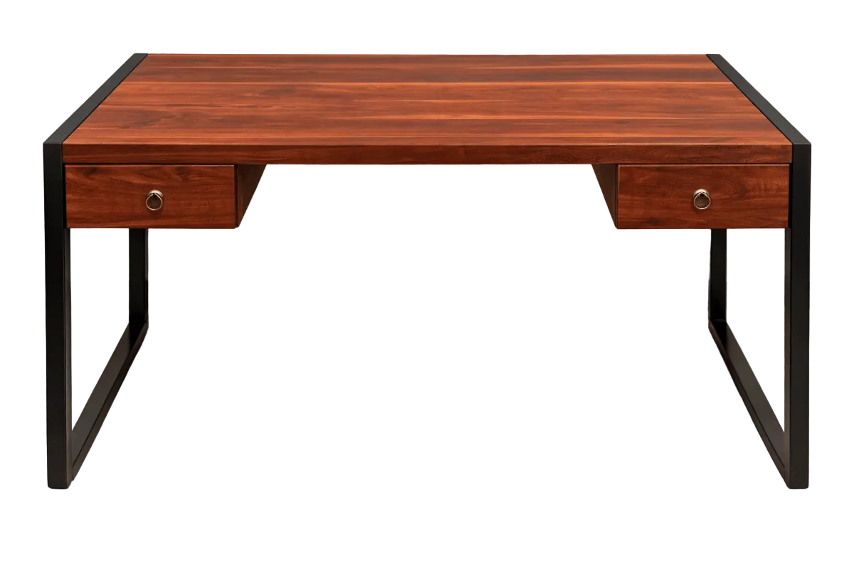 Home Centre Study Desk | Dark Brown Wood & Black Metal Frame - althahanifurniture