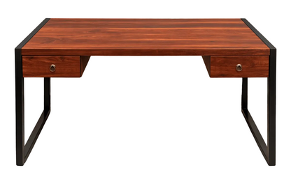 Home Centre Study Desk | Dark Brown Wood & Black Metal Frame - althahanifurniture