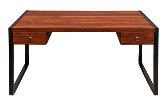 Home Centre Study Desk | Dark Brown Wood & Black Metal Frame - althahanifurniture