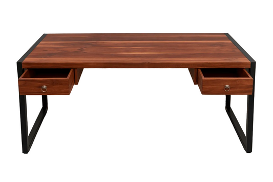 Home Centre Study Desk | Dark Brown Wood & Black Metal Frame - althahanifurniture