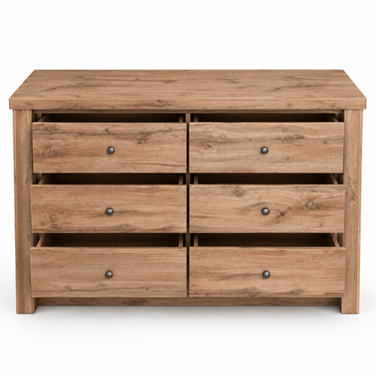 Home Centre Summer King Bedroom Set with Mattress, 2 Nightstands & 6-Drawer Dresser – 180 × 200 cm – Oak - Al Thahani Furniture