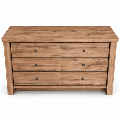 Home Centre Summer King Bedroom Set with Mattress, 2 Nightstands & 6-Drawer Dresser – 180 × 200 cm – Oak - Al Thahani Furniture
