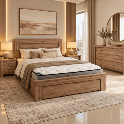 Home Centre Summer King Bedroom Set with Mattress, 2 Nightstands & 6-Drawer Dresser – 180 × 200 cm – Oak - Al Thahani Furniture