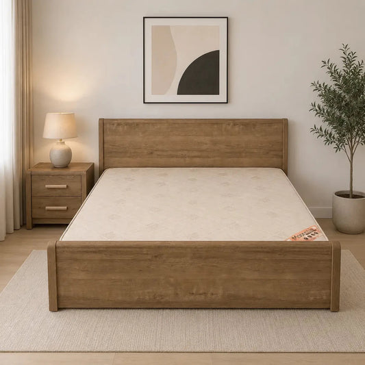 Home Centre Super King Bed with Mattress & 2-Drawer Side Table | 200x200 cm - used 5 months - Al Thahani Furniture