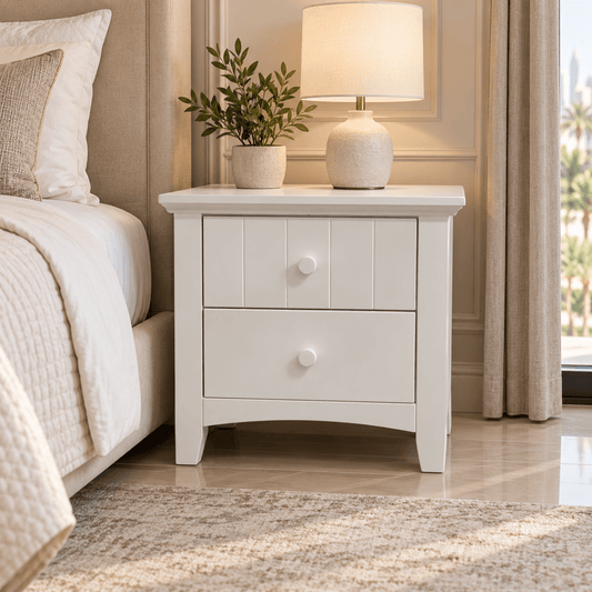 Home Centre Taylor 2-Drawer Nightstand – White – 55.5 × 46 × 56 cm - Al Thahani Furniture