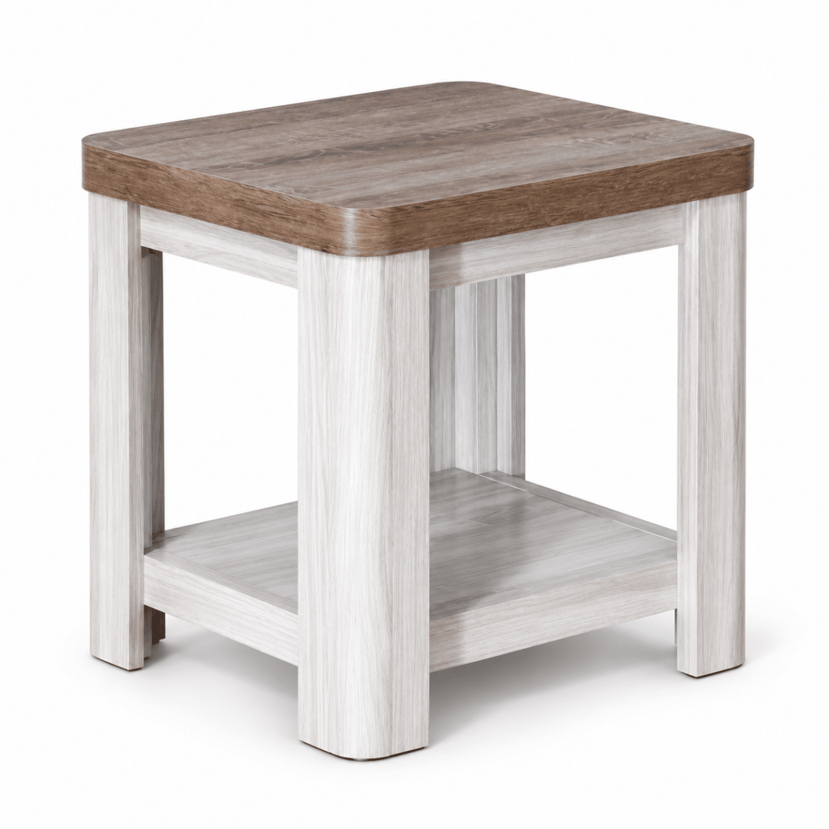 Home Centre Two-Tone Side Table with Lower Shelf – White & Brown – 48 × 40 × 50 cm - Al Thahani Furniture