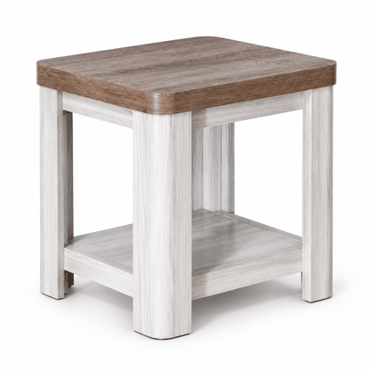 Home Centre Two-Tone Side Table with Lower Shelf – White & Brown – 48 × 40 × 50 cm - Al Thahani Furniture