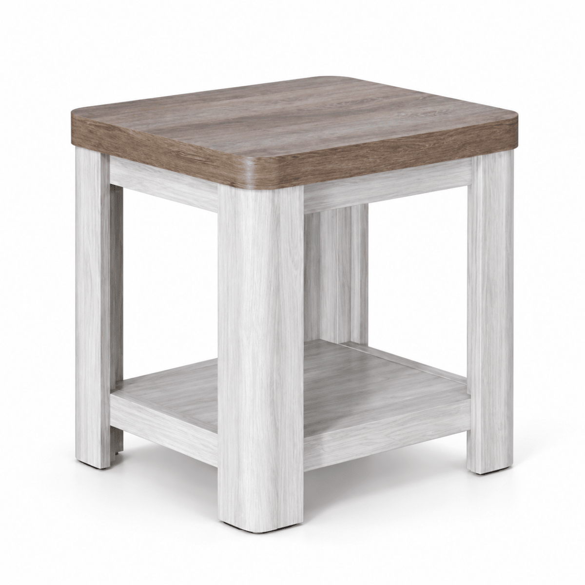 Home Centre Two-Tone Side Table with Lower Shelf – White & Brown – 48 × 40 × 50 cm - Al Thahani Furniture