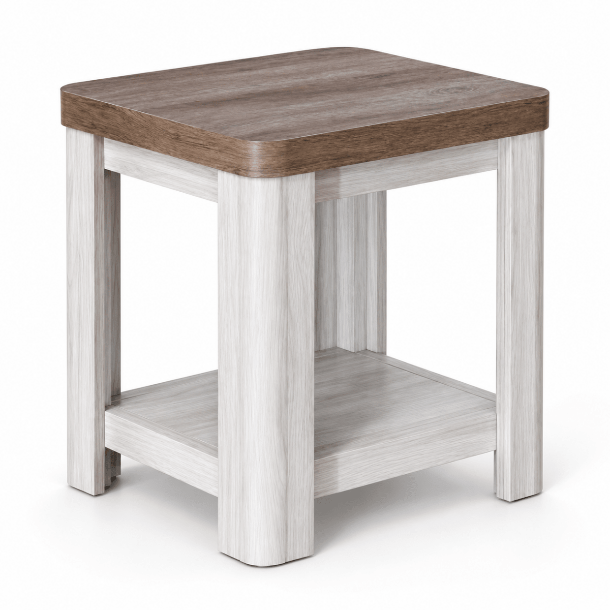 Home Centre Two-Tone Side Table with Lower Shelf – White & Brown – 48 × 40 × 50 cm - Al Thahani Furniture