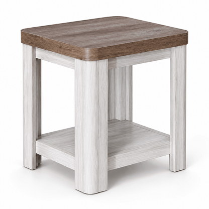 Home Centre Two-Tone Side Table with Lower Shelf – White & Brown – 48 × 40 × 50 cm - Al Thahani Furniture