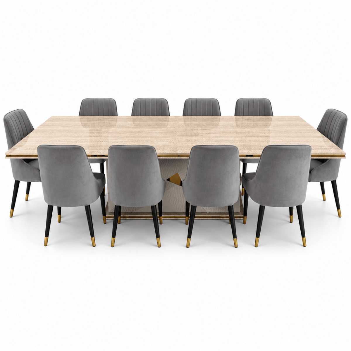 Home Centre Vasto 10-Seater Dining Set with Marble-Finish Wooden Table – Beige, Grey & Gold - Al Thahani Furniture