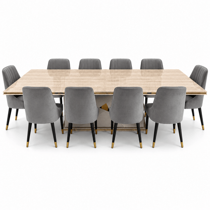 Home Centre Vasto 10-Seater Dining Set with Marble-Finish Wooden Table – Beige, Grey & Gold - Al Thahani Furniture
