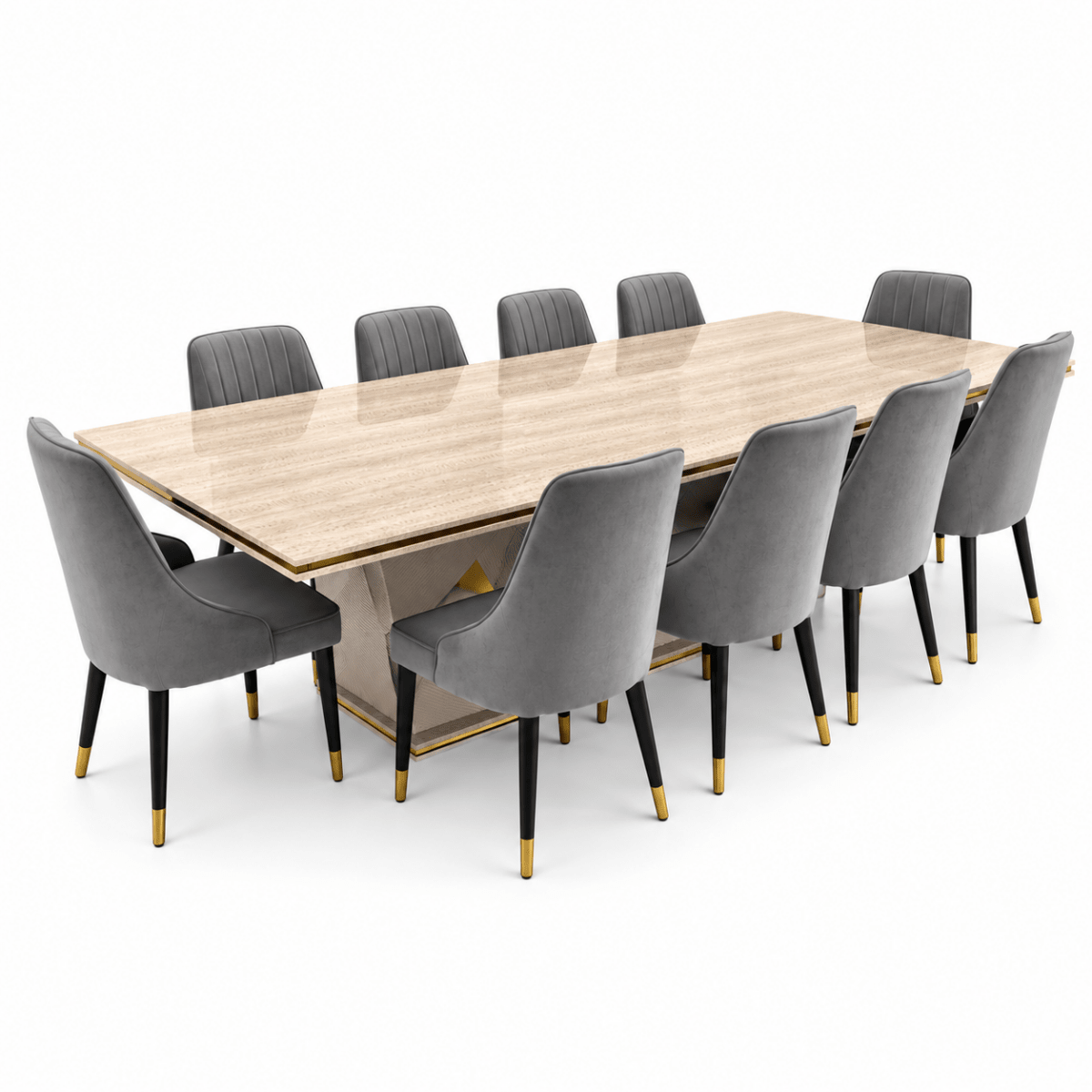 Home Centre Vasto 10-Seater Dining Set with Marble-Finish Wooden Table – Beige, Grey & Gold - Al Thahani Furniture