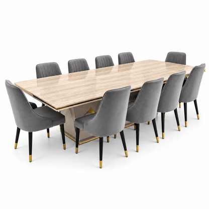 Home Centre Vasto 10-Seater Dining Set with Marble-Finish Wooden Table – Beige, Grey & Gold - Al Thahani Furniture
