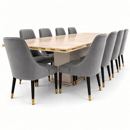 Home Centre Vasto 10-Seater Dining Set with Marble-Finish Wooden Table – Beige, Grey & Gold - Al Thahani Furniture