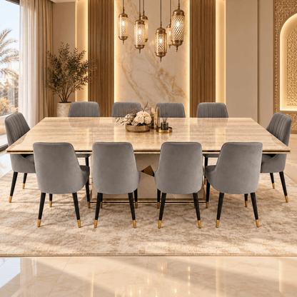 Home Centre Vasto 10-Seater Dining Set with Marble-Finish Wooden Table – Beige, Grey & Gold - Al Thahani Furniture