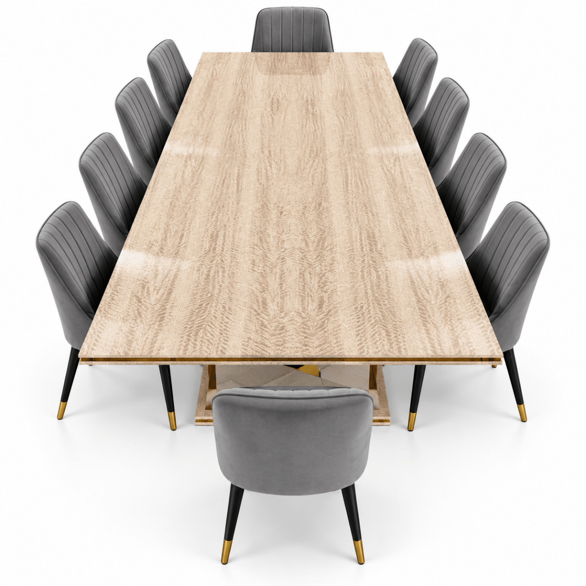 Home Centre Vasto 10-Seater Dining Set with Marble-Finish Wooden Table – Beige, Grey & Gold - Al Thahani Furniture