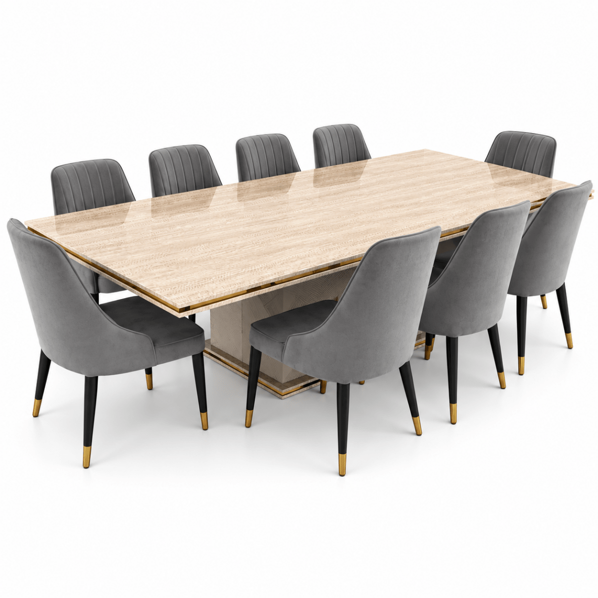Home Centre Vasto 10-Seater Dining Set with Marble-Finish Wooden Table – Beige, Grey & Gold - Al Thahani Furniture