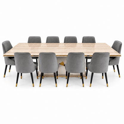 Home Centre Vasto 10-Seater Dining Set with Marble-Finish Wooden Table – Beige, Grey & Gold - Al Thahani Furniture