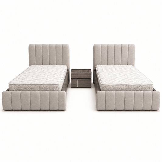 Home Centre Warner 2-Single-Bed Bedroom Set with 2 Prime Relax Mattresses, Nightstand & Dresser – 120 × 200 cm - Al Thahani Furniture
