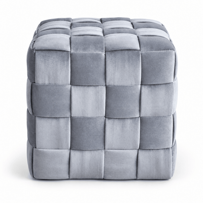 Home Centre Yasmin Velvet Ottoman – Grey – 45 × 45 × 45 cm - Al Thahani Furniture