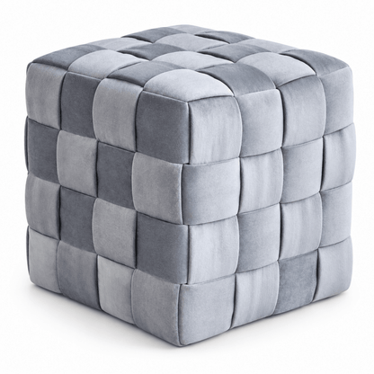Home Centre Yasmin Velvet Ottoman – Grey – 45 × 45 × 45 cm - Al Thahani Furniture