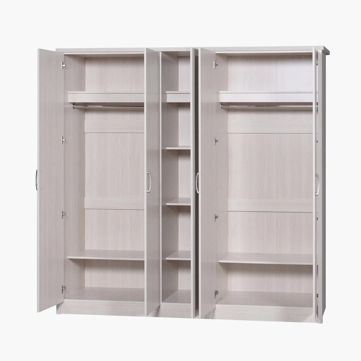 Home R Us King Bedroom Set with Mattress & 5-Door Mirrored Wardrobe | 180 × 200 cm | Light Wood - Al Thahani Furniture