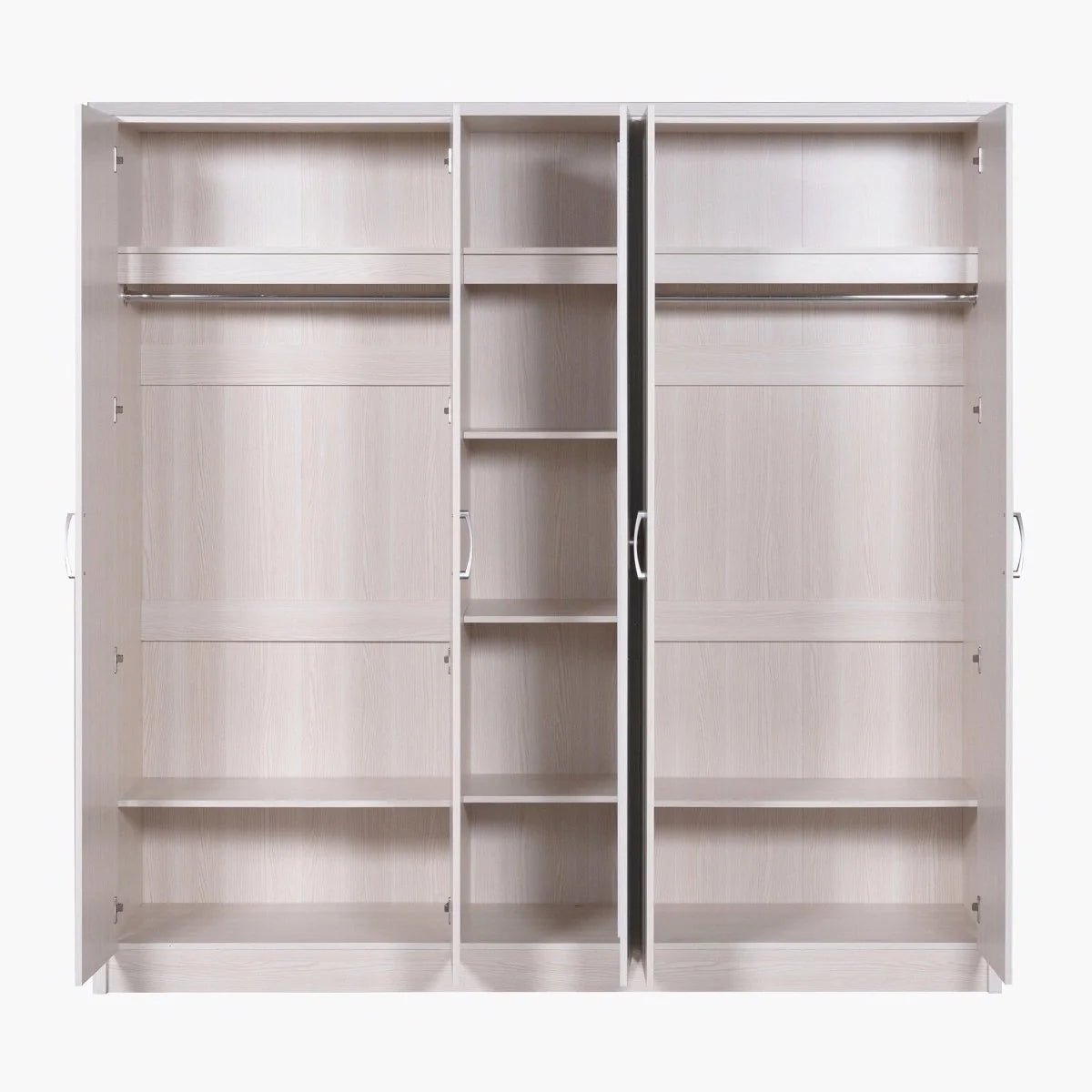 Home R Us King Bedroom Set with Mattress & 5-Door Mirrored Wardrobe | 180 × 200 cm | Light Wood - Al Thahani Furniture