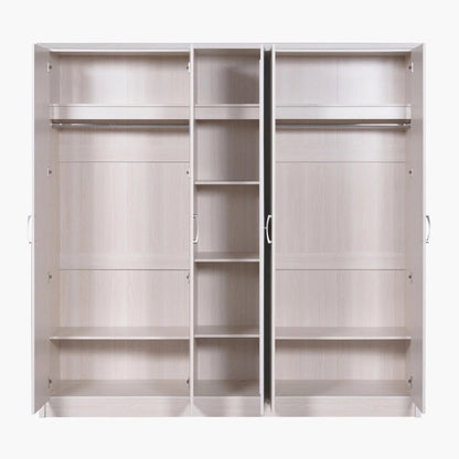 Home R Us King Bedroom Set with Mattress & 5-Door Mirrored Wardrobe | 180 × 200 cm | Light Wood - Al Thahani Furniture