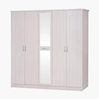 Home R Us King Bedroom Set with Mattress & 5-Door Mirrored Wardrobe | 180 × 200 cm | Light Wood - Al Thahani Furniture