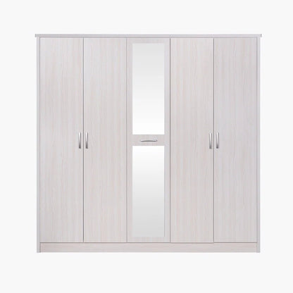 Home R Us King Bedroom Set with Mattress & 5-Door Mirrored Wardrobe | 180 × 200 cm | Light Wood - Al Thahani Furniture