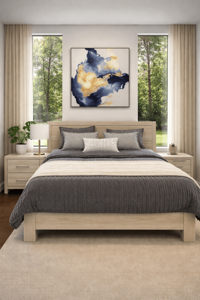 Home R Us Modern King Bedroom Set – Light Wood Finish – 4 - Piece Suite – King Size (180x200 cm) - althahanifurniture