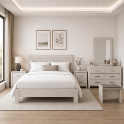 Home R Us Modern King Bedroom Set without Mattress – 4-Piece Suite – used 5 months - Al Thahani Furniture