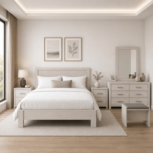 Home R Us Modern King Bedroom Set without Mattress – 4-Piece Suite – used 5 months - Al Thahani Furniture