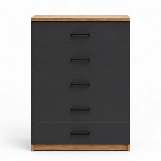 Home Urs April Chest of 5 Drawers | Ivory Oak & Anthracite - used 4 months - Al Thahani Furniture