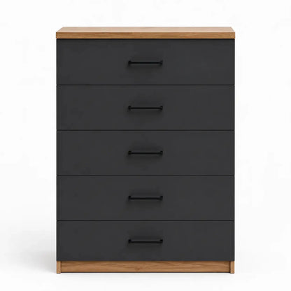 Home Urs April Chest of 5 Drawers | Ivory Oak & Anthracite - used 4 months - Al Thahani Furniture