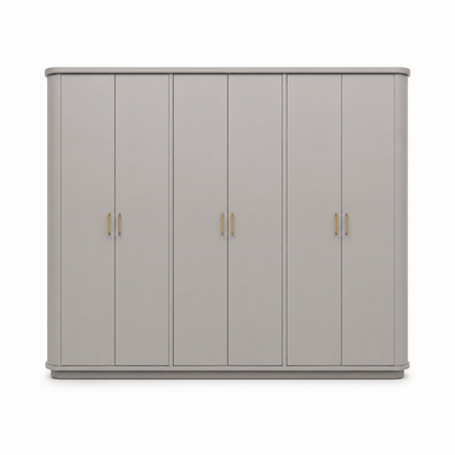 Home Urs New Selena 6-Door Wardrobe | Matte Beige/Stone-Grey, Gold Handles - used 5 months - Al Thahani Furniture