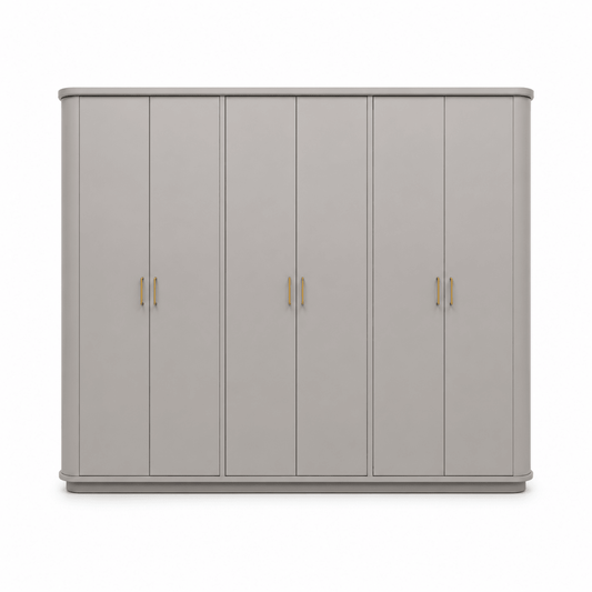 Home Urs New Selena 6-Door Wardrobe | Matte Beige/Stone-Grey, Gold Handles - used 5 months - Al Thahani Furniture