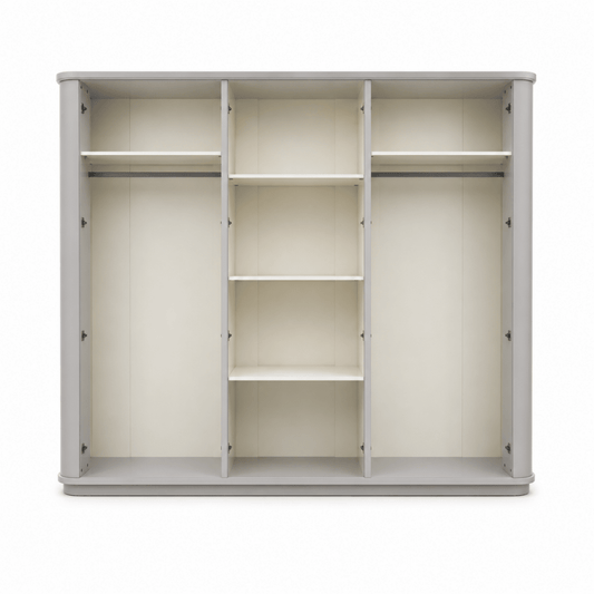 Home Urs New Selena 6-Door Wardrobe | Matte Beige/Stone-Grey, Gold Handles - used 5 months - Al Thahani Furniture