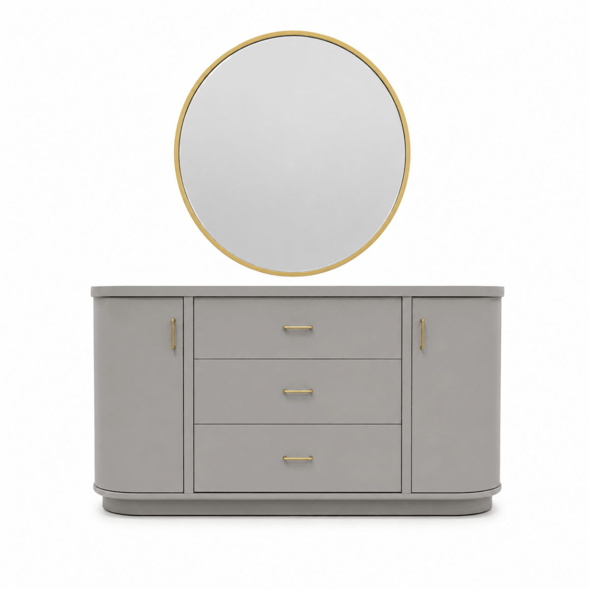 Home Urs Selena Dresser Set with Mirror & Stool | Matte Grey & Gold - used 5 months - Al Thahani Furniture