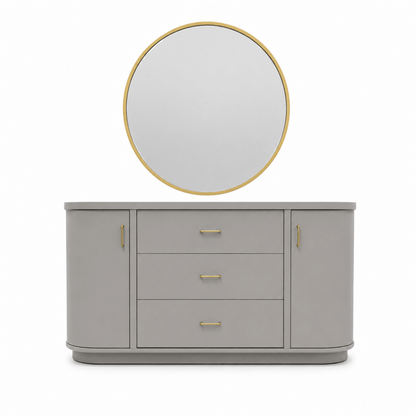 Home Urs Selena Dresser Set with Mirror & Stool | Matte Grey & Gold - used 5 months - Al Thahani Furniture