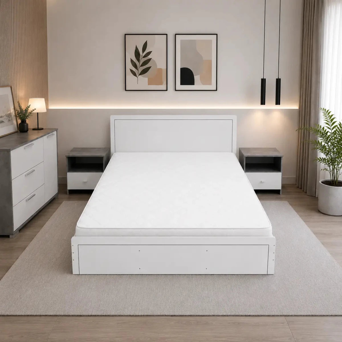 Homebox Oasis King Bedroom Set with Dresser & Wardrobe | White, 180x200 cm - used 8 months - Al Thahani Furniture