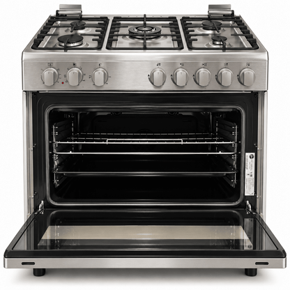 Hoover FGC9060-3DE 90cm 5-Burner Gas Cooker with Electric Oven – Stainless Steel - Al Thahani Furniture