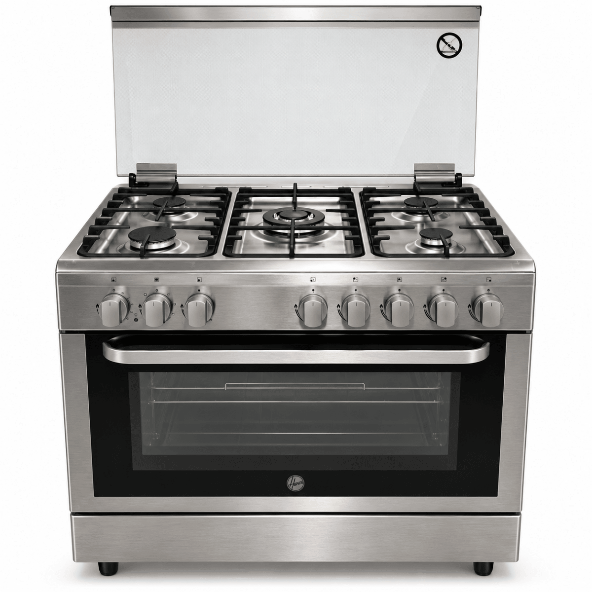 Hoover FGC9060-3DE 90cm 5-Burner Gas Cooker with Electric Oven – Stainless Steel - Al Thahani Furniture