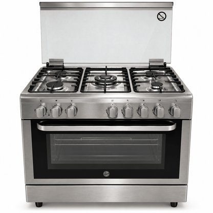 Hoover FGC9060-3DE 90cm 5-Burner Gas Cooker with Electric Oven – Stainless Steel - Al Thahani Furniture