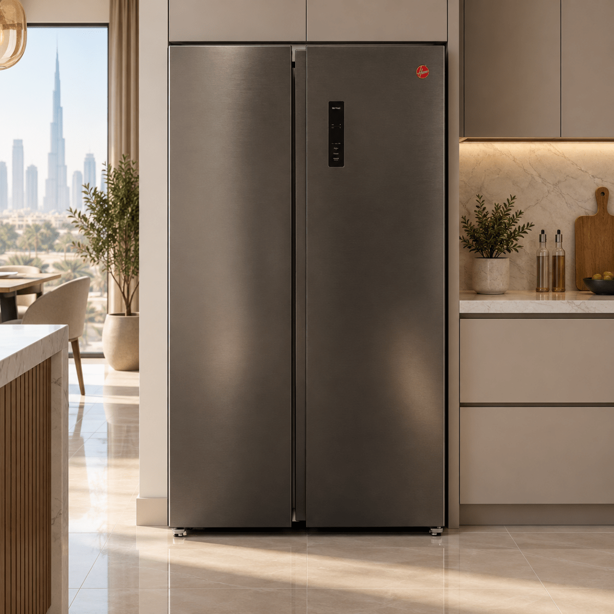 Hoover HSB-M682-S 682L Side-by-Side Refrigerator – Inox / Dark Silver - Al Thahani Furniture