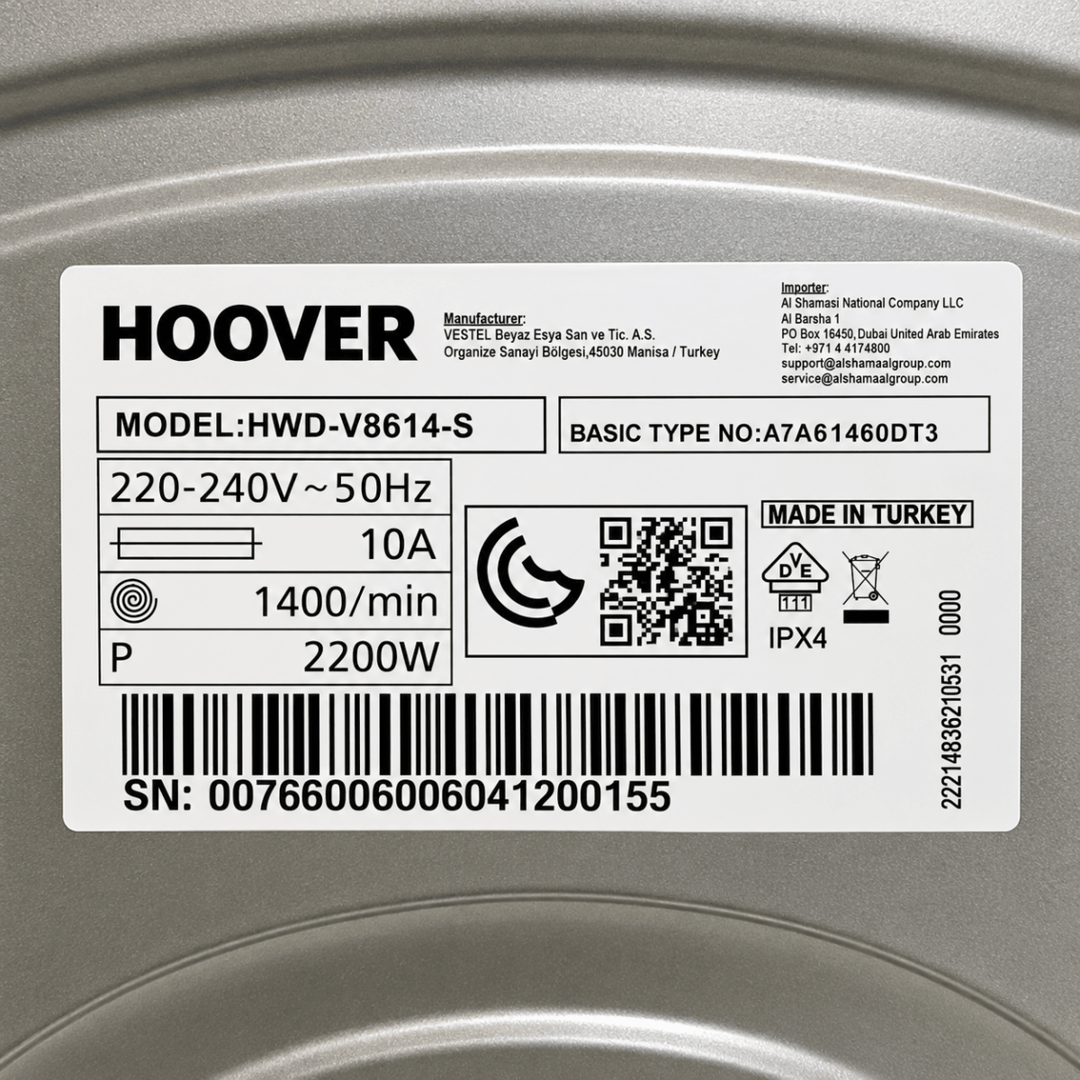 Hoover HWD-V8614-S 8kg / 6kg Front Load Washer Dryer – Silver - Al Thahani Furniture
