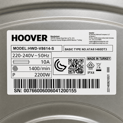 Hoover HWD-V8614-S 8kg / 6kg Front Load Washer Dryer – Silver - Al Thahani Furniture